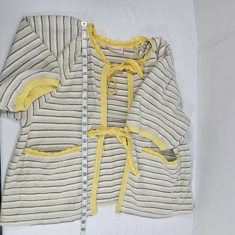 Free People Tropic Stripe Cotton Tie Front  Top M Cottagecore Boho Oversized